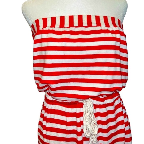 AKINI Red and White Striped Adjustable Waist Strapless Summer Dress Size XL - Picture 5 of 8